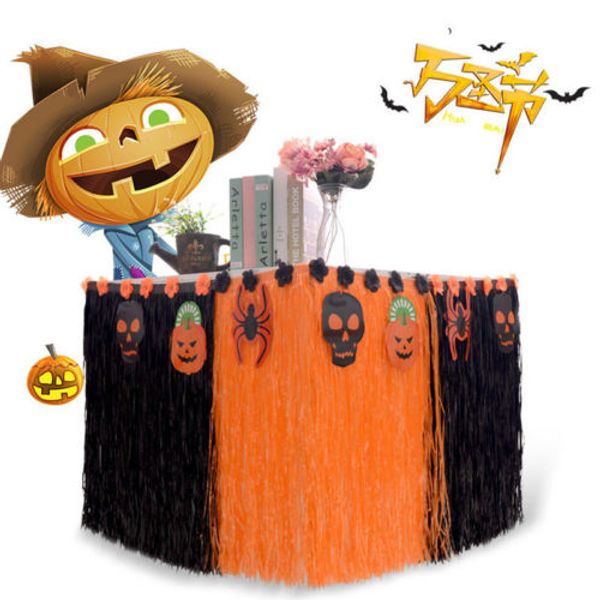 

faroot halloween table skirt party decoration nylon mesh orange & black striped w/hook