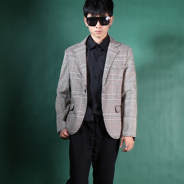 

men casual suit blazer jacket male vintage fashion hip hop slim fit suit coat stage show costume custom made, White;black