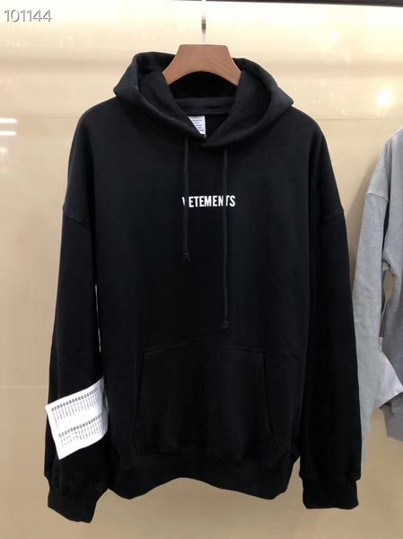 

2019 autumn winter vetements big washing label fashion casual wear hooded men women designer clothing cotton long sleeve hoodie, Black