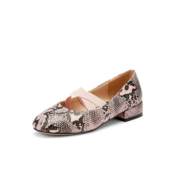 

snakeskin pattern square head flat shoes women elastic band low heel ballet shoes big yards 34-43 women flats shoe, Black