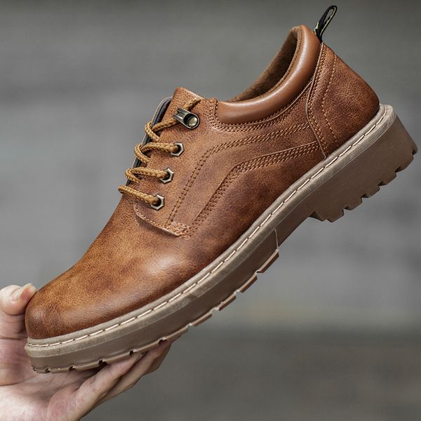 

2019 men casual leather shoes men martins leather shoes work safety winter waterproof ankle botas man, Black