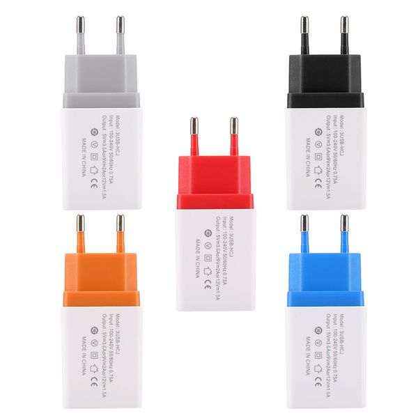 

5V / 2A 3USB Color Charger for US EU Universal Travel Charger High Quality Charging Plug Head 5 Colors