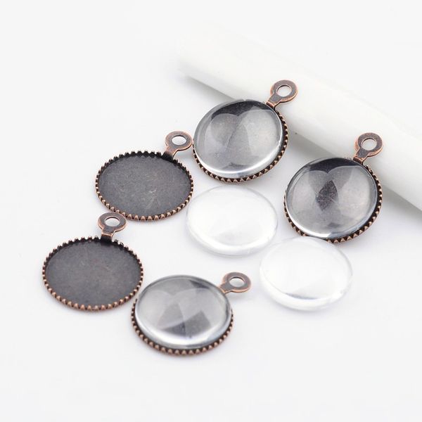 

sea mew 11mm vintage antique copper plated pendants round cabochon 10mm pendants necklaces base settings tray, Black