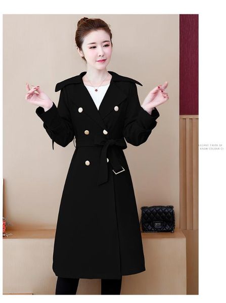 

spring 2020 womens coat plus size coat l-4xl loose-fit trench mid-length elegant black trench vintage windbreaker long, Tan;black