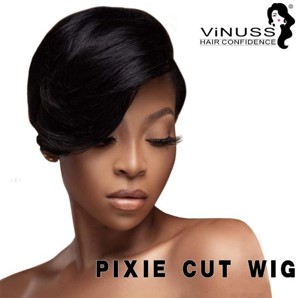 

lace front human hair wigs brazilian blond black curly short pixie cut human hair bob lace wig remy wigs for black women wig, Black;brown