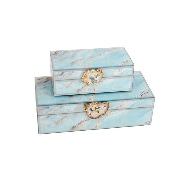 

высокое качество роскошный светло-голубой стекло шкатулка для хранения ювелирных изделий коробка серьги ожерелье ручной держатель, Pink;blue