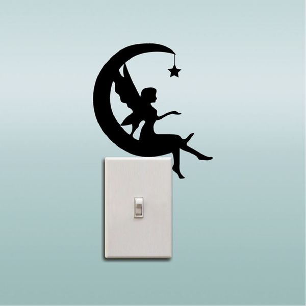 

kg-244 moon fairy switch sticker -crescent moon silhouette wall sticker