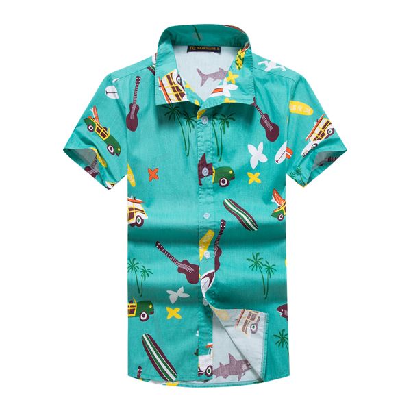 

ukulele blue summer short sleeves shirts mens 100% cotton beach hawaiiancasual shirts men fashion clothing, White;black