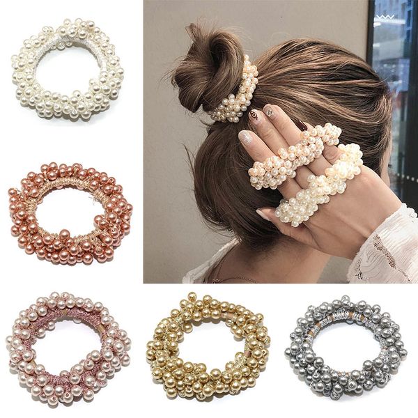 

korean elegant simulated pearl elastic hair bands for women scrunchie fashion hair ties ponytail holder girls accessories