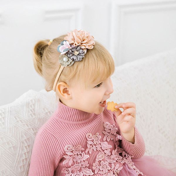 

fashion florals headband newborn baby elastic princess hairbands child kids pearl fresh style cute headwear gifts, Slivery;white