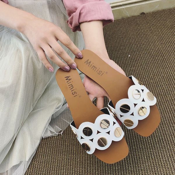 

smonsdle one word drag summer fashion wear wave point 2019 new korean version of wild sandals female beach a96 r05, Black