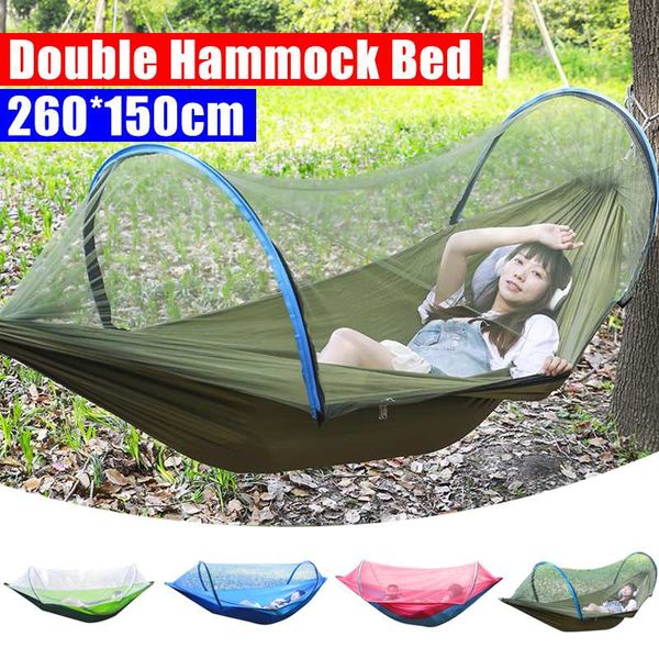 

2 person portable outdoor mosquito net 260x150cm parachute hammock camping hanging sleeping bed swing double chair hanging bed