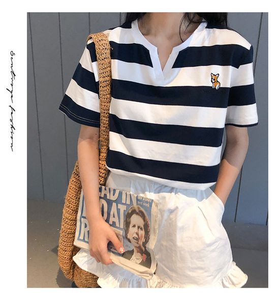 

summer womens tee shirt designer casual short sleeve striped print t-shirt fashion luxury womens bright splice t shirt cloth, White