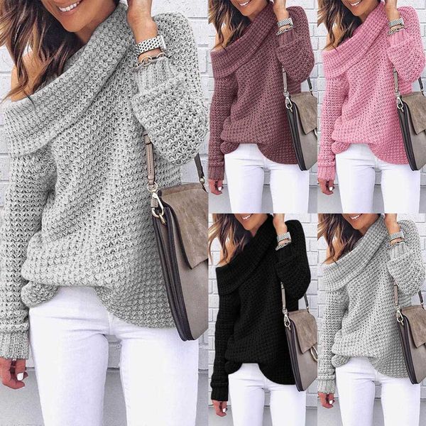 

new fashion women shoulder iregullar collar knitting pullover long sleeve blouse solid 4 color casual sweater, White;black