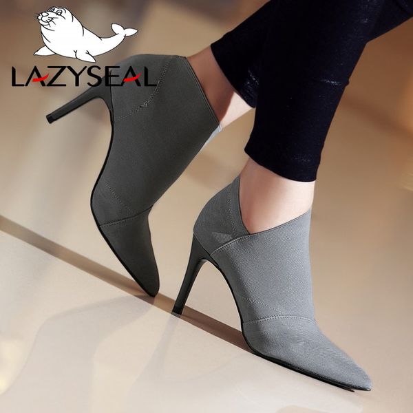 

lazyseal stiletto heel woman pointed toe high heels women boots shoes autumn and winter elastic band fitted female fashion shoes, Black