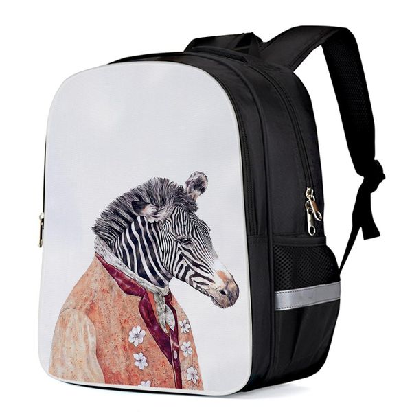 

cartoon artwork mr. zebra backpacks school bag child book bag sports bags bottle side pockets school student silver edge
