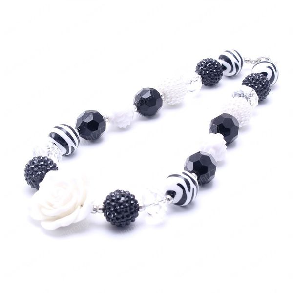 

fashion rose flower chunky beads necklace black/white acrylic bubblegum beads necklace for child/kids handmade jewelry, Red;brown