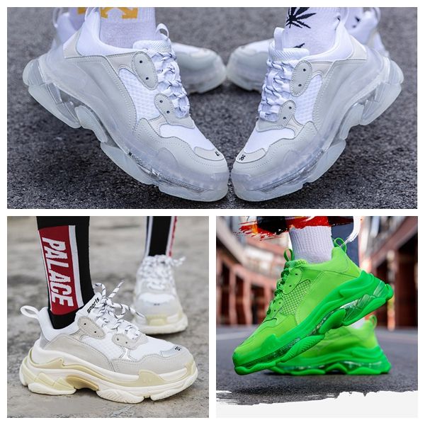 

new paris 17fw triple s sneakers mens women casual shoes triple s clear sole white green black red rainbow sports outdoor dad shoe