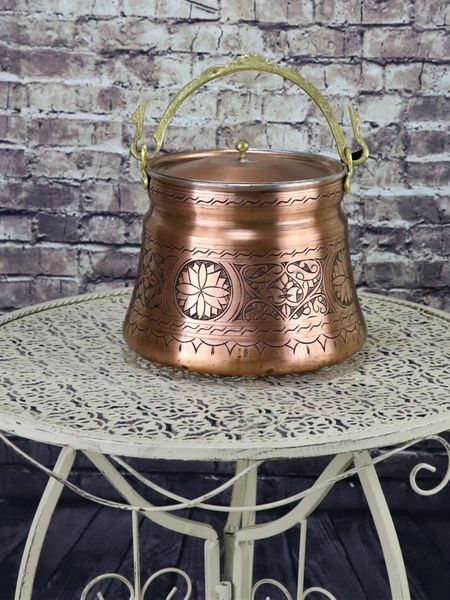 

sonaycopper engraved handmade copper antique kitchen food storage container, butter, yogurt and food, copper antique 2 lt other dinnerware
