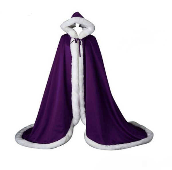 

Beautiful Bridal Cape White Long Wedding Cloaks Faux Fur With Satin Winter Warm Wedding Bridal Wraps Bolero Hooded Coat