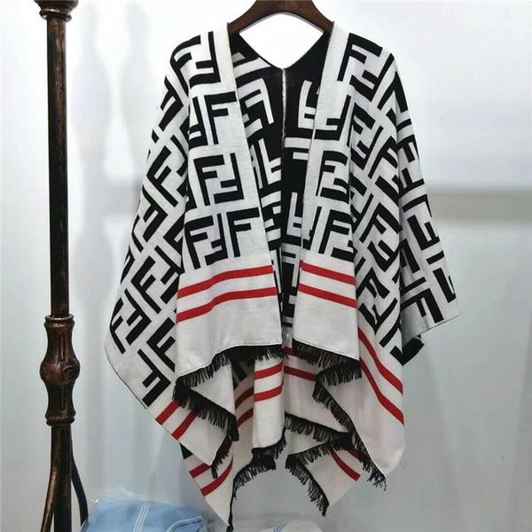 

fashion-autumn winter 2019 cardigan sweater jacket style fringe cape loose large version thick cape sweater for lady, White