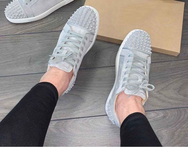 

brand new grey suede sneakers with spikes exquisite red bottom sneakers shoes for women,men luxury designer casual walking big sale, Black