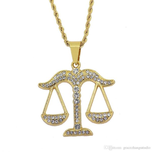 

алмазы баланс хип-хоп кулон ожерелье для мужчин женщин роскошных весов подвесками сплава горный хрусталь золото созвездие ожерелье ювелирные, Silver