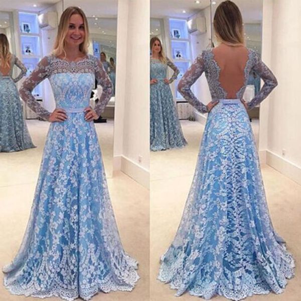 

kancoold dress women lace long sleeve backless dresses long evening party ball prom gown dress women 2018aug9, Black;gray