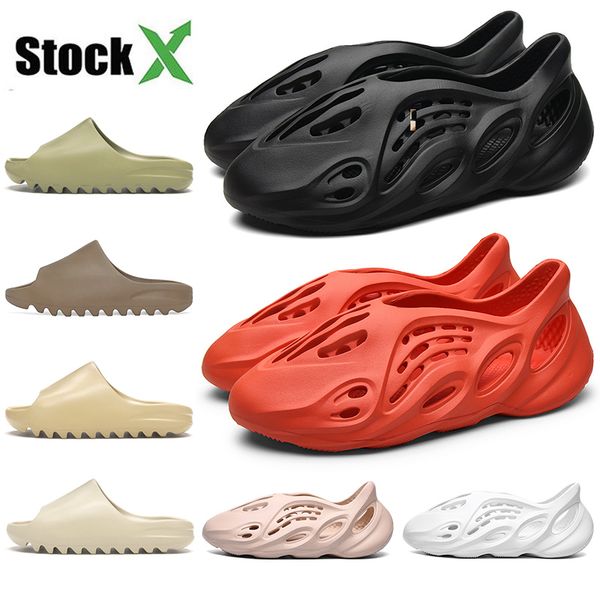 

wholesale kanye west designer women mens slides 2020 foam runner kids stock x shoes luxury home sandals earth brown sand bone resin blue red, Black