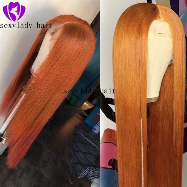 Sexy Cosplay Cores Laranja Longas Perucas Sintéticas De Laço Sintética Com B Perucas Frontais Resistente ao Calor Com Cabelo Bebê Para Mulheres Negras