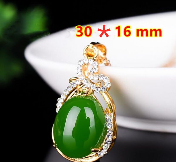 

selling designer luxury 18k gold-inlaid jade pendant fashion hip-hop personality inlaid drill white green water drop gem pendant, Silver