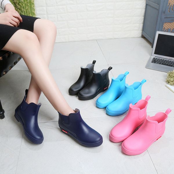

woman water shoes women short rainboots antiskid fashion rubberboots galoshes fashion colors blue pink black red apricot
