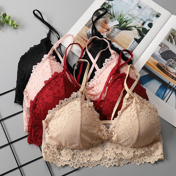 

lace v-neck sling bottoming beauty strap chest pad bra pad perspective bra, Red;black