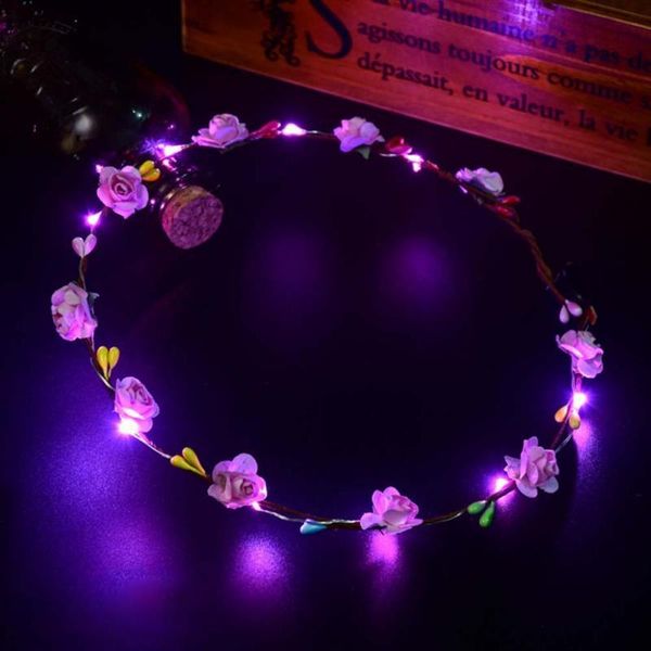 

flashing led hairbands strings glow flower crown headbands light party rave floral hair garland luminous decorative wreath
