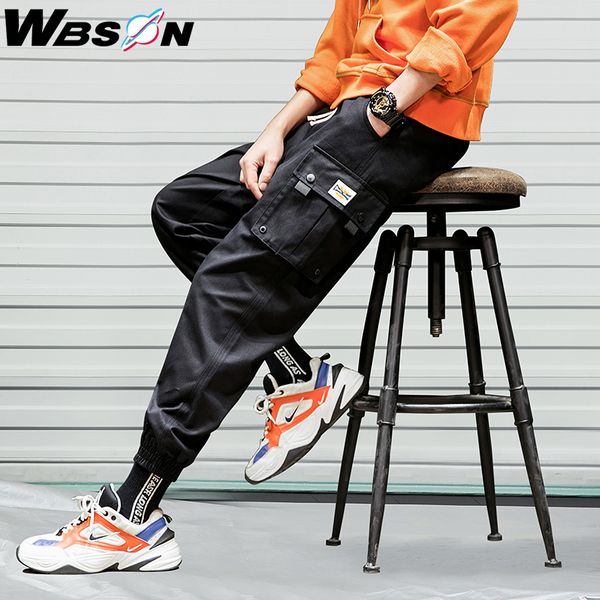 

men's pants wbson 2021 casual cargo men brand clothing feet sweatpants male stretch pockets hip hop black ankle-length joggers k100
