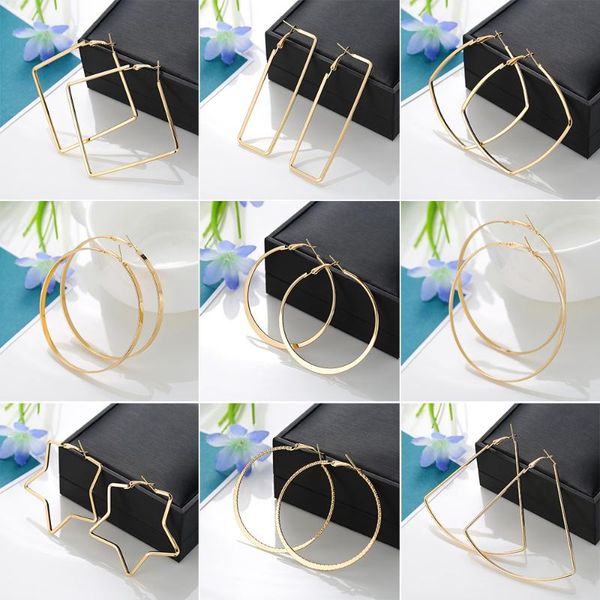 

blijery new geometric big hoop earrings for women basketball brincos large 75mm square round circle earrings hoops punk jewelry, Golden;silver