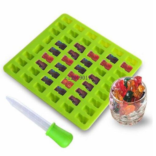 Hot 4 Colori 53/50 Cavity Silicone Gummy Bear Stampo per cioccolato Candy Maker Ice cube Tray Jelly Stampi con contagocce gratuito