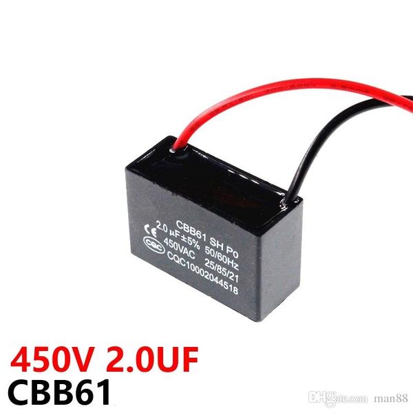

cbb61 450vac 2uf fan starting capacitor lead length 10cm with line