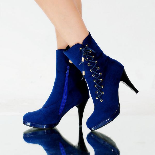 

epher high heels boots lace up leather boots zipper block heel ankle, Black