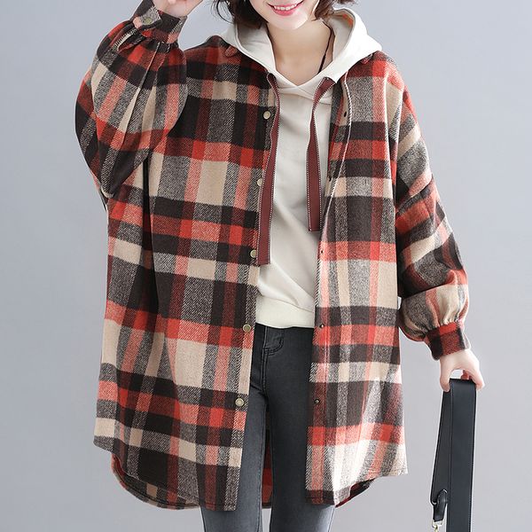 

plaid women coat 2019 autumn new long loose plus size thicken lady outwear jackets, Black;brown