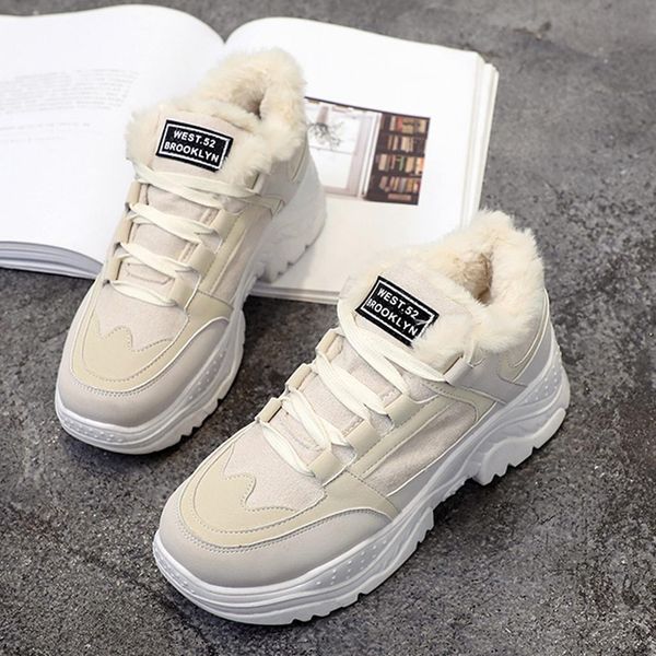 

women casual warm plush insole sneakers winter sport running shoes woman lace up platform warmer hiking snow boots footwear, Black