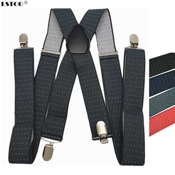 

leather cross 4 clips on men's suspenders elastic adjustable dots strap braces for women men clothes accessories gift, Black;white