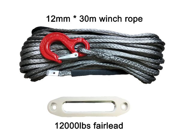 

12mm*30m synthetic winch rope / line with hook & 12000lbs hawse fairlead for 4wd atv utv off road