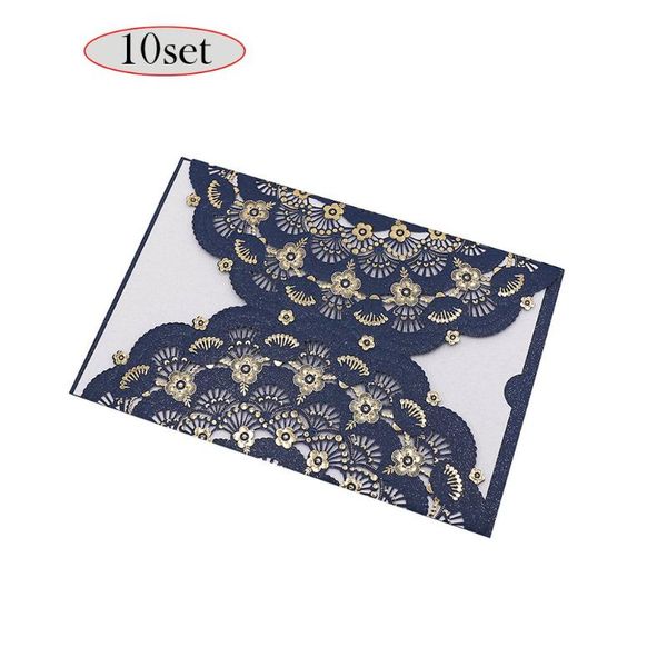 

graceful sea blue laser cut florals red pocket wedding invitation card with insides envelope seal