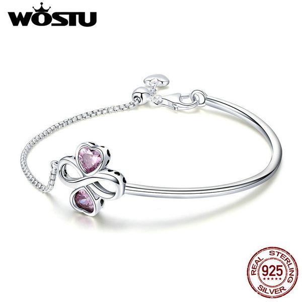 

wostu authentic 100% 925 sterling silver elegant infinity bracelet women link chain adjustable bracelet silver jewelry cqb092, Golden;silver