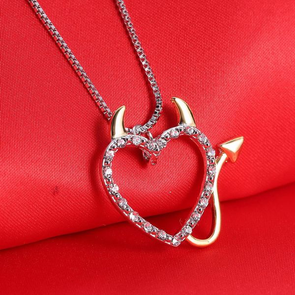 

new love accent devil heart pendant necklaces jewelry for women summer accessories valentine's day gift ing, Silver