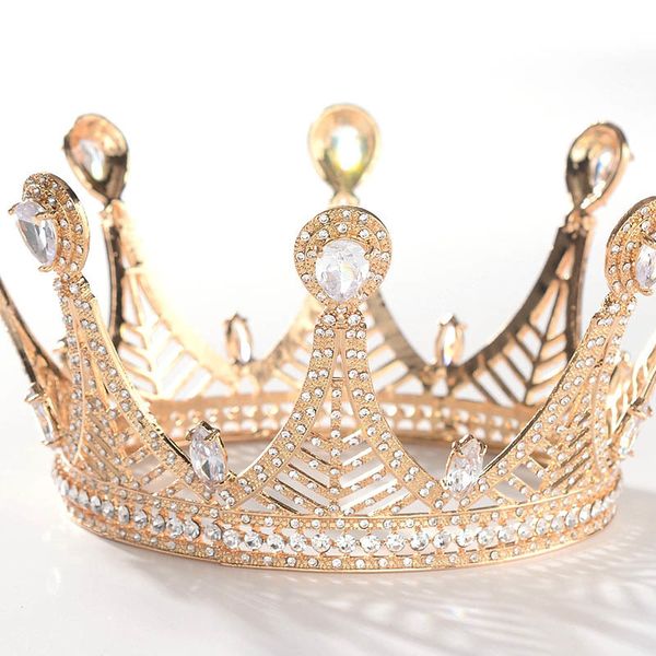 

forseven fashion bridal wedding tiaras baroque rhinestone crown women silver gold round tiara women hair jewelry accessories jl, Golden;white