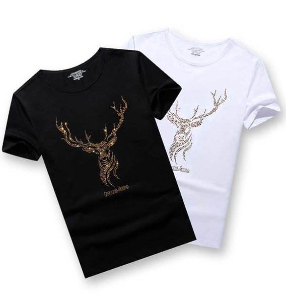 

модные мужские футболки стразы животных мужские рубашки европейский и американский стили мужская футболка с короткими рукавами 4 стиля разме, White;black