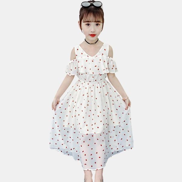 

dress girl starwberry girl beach dress off shoulder summer for kids v neck costume for girls 6 8 10 12 14, Red;yellow