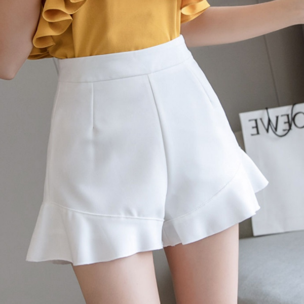 

s-2xl women solid color shorts cute kawaii young girl bottoms high waist ruffles hem wide leg shorts women 2019 summer aq823, White;black